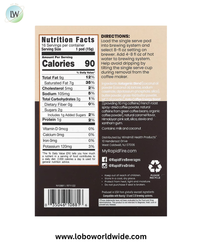 RAPIDFIRE, Keto Coffee Pod, Caramel Macchiato, Medium Roast, 16 Pods, 8.46 oz (240 g)