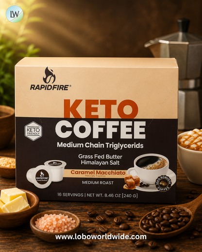 RAPIDFIRE, Keto Coffee Pod, Caramel Macchiato, Medium Roast, 16 Pods, 8.46 oz (240 g)