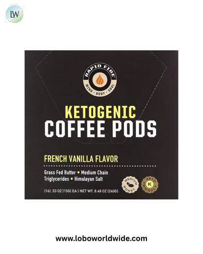 RAPIDFIRE, Ketogenic Coffee Pods, French Vanilla, Medium Roast, 16 Pods, 8.48 oz (240 g)