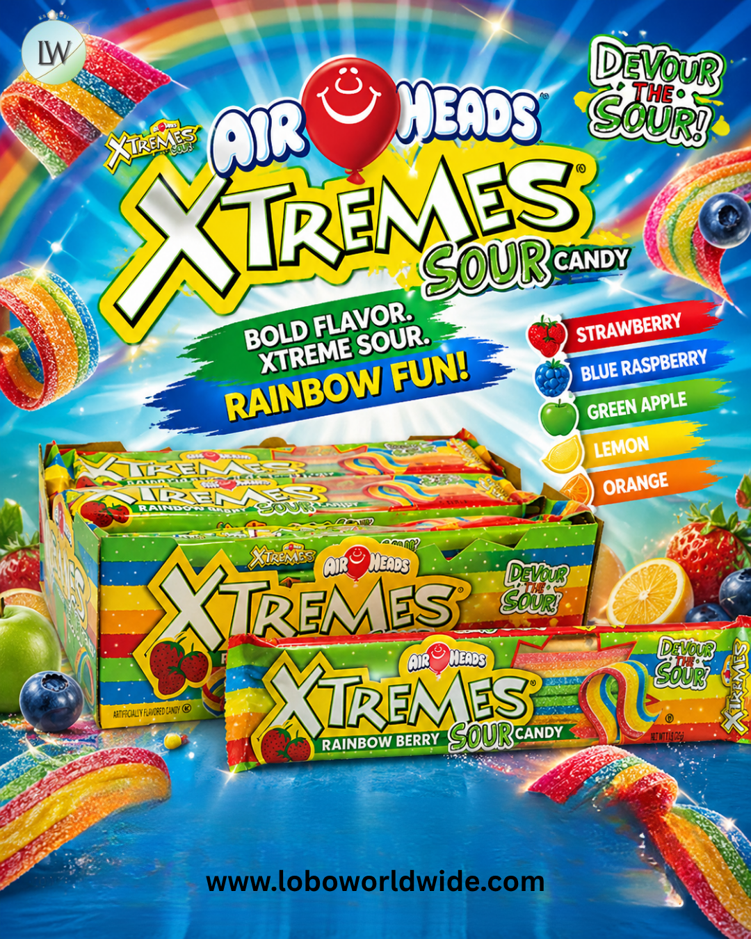 Rainbow Berry Airheads Xtremes Belts - 18ct