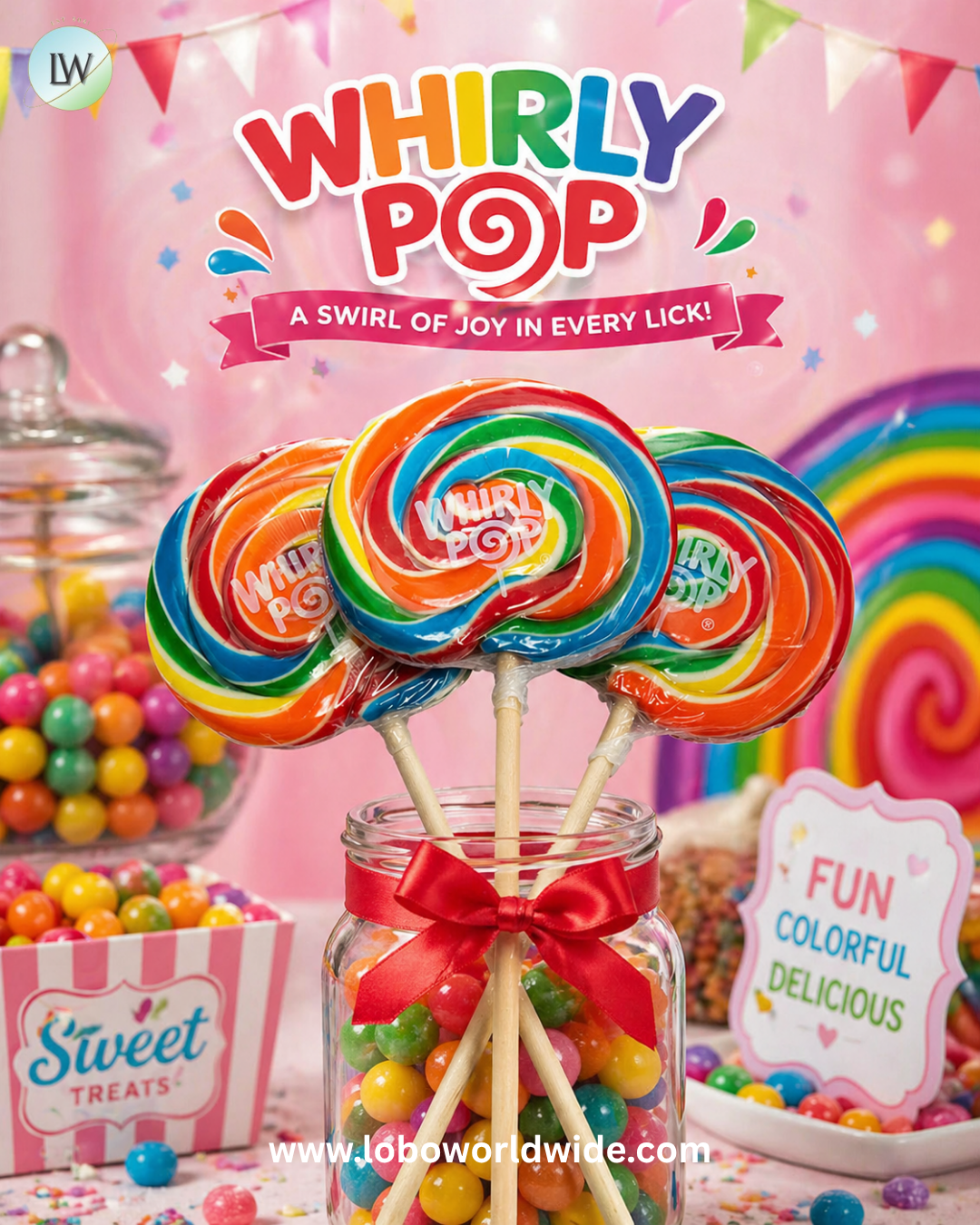 Rainbow Whirly Pops 4-Inches - 48ct