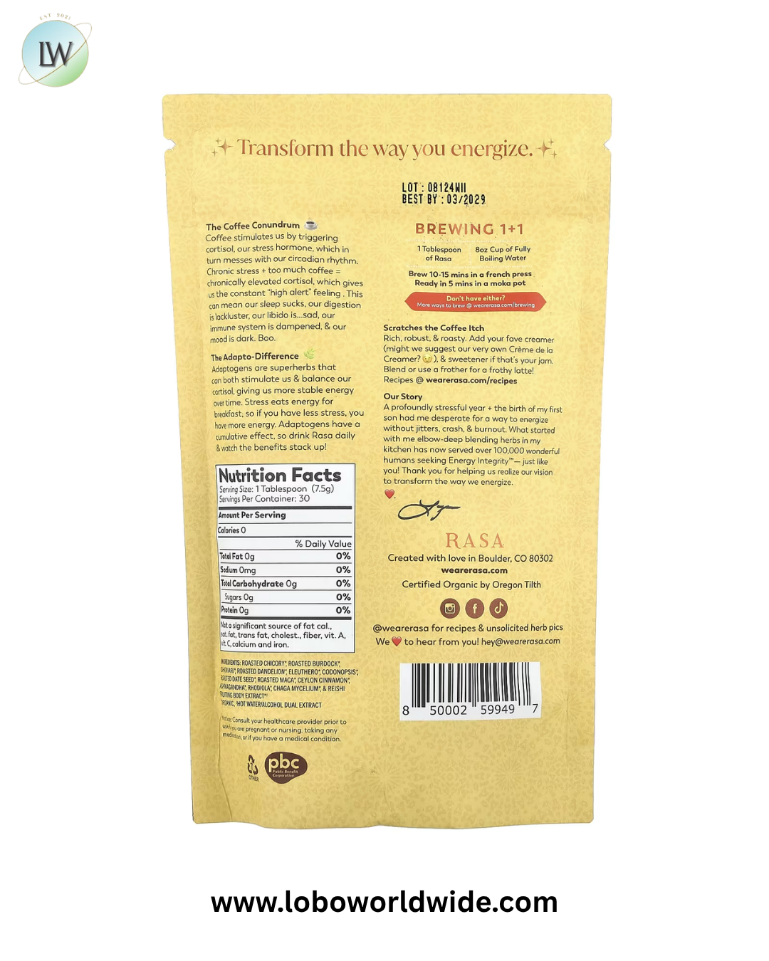 Rasa, Adaptogen-Packed Herbal Coffee Alternative, Original, 8 oz (226 g)