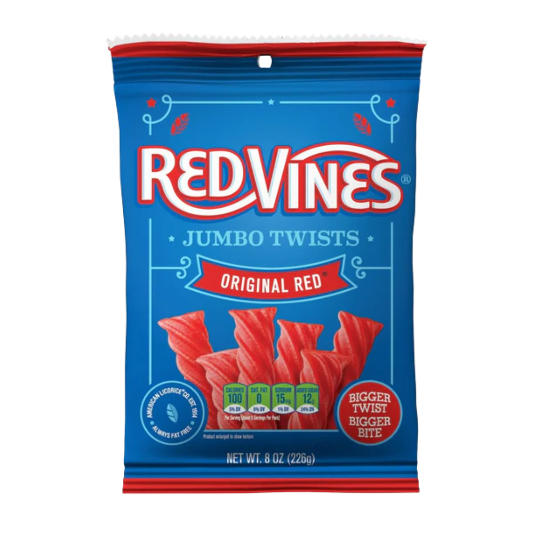 Red Vines Jumbo Twists Original Red Licorice 8 oz Bag(12 PACK)
