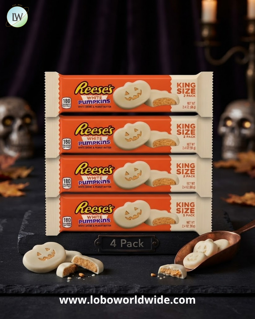 Reese's King Size Pumpkins, White Creme & Peanut Butter, 2.4 oz, 4 ct.