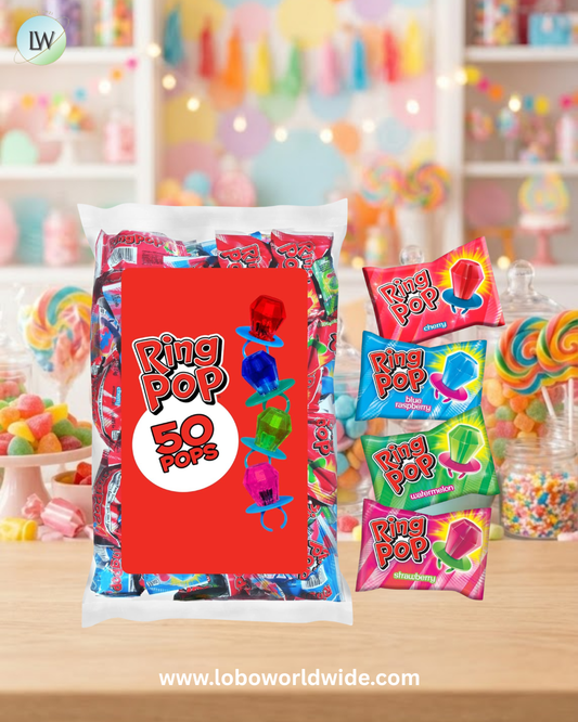 Ring Pop Candy, Easter Lollipops, 50 Ct Party Favors in Assorted Fruity Flavors - Full Size, Fun Hard Candy For Birthday Parties, Party Favors, Easter Basket Stuffers, Egg Fillers, Gifts for Kids