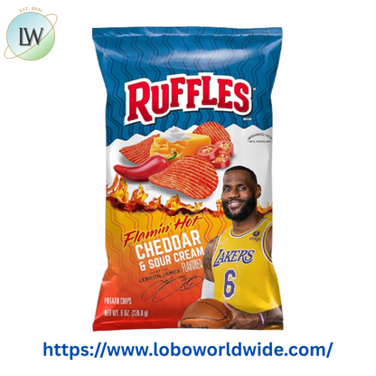 Ruffles Flamin' Hot Cheddar and Sour Cream Flavored Potato Snack Chips, 8 Ounce Bag