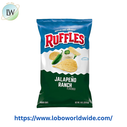 Ruffles Potato Chips Jalapeno Ranch Flavored 8.0 oz Bag