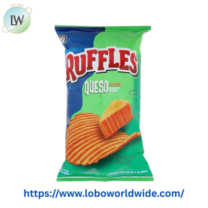 Ruffles Potato Chips Queso Cheese Flavored Snack Chips, Snacks, Large Bag 8 Ounce Bag