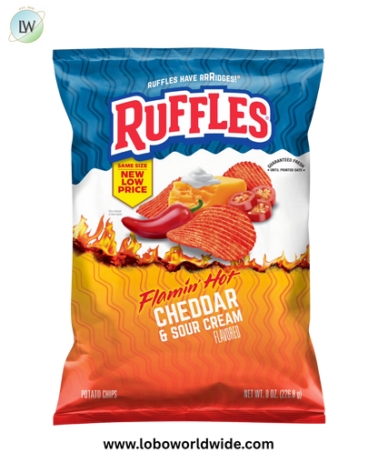 Ruffles Flamin' Hot Cheddar and Sour Cream Flavored Potato Snack Chips, 8 Ounce Bag
