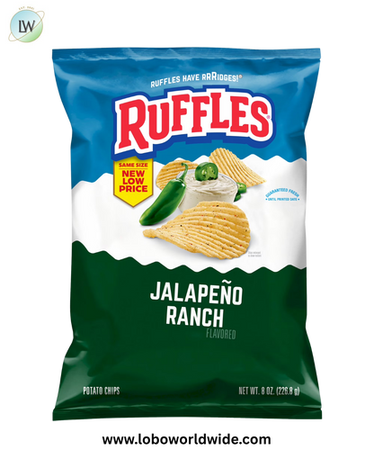 Ruffles Potato Chips Jalapeno Ranch Flavored 8.0 oz Bag