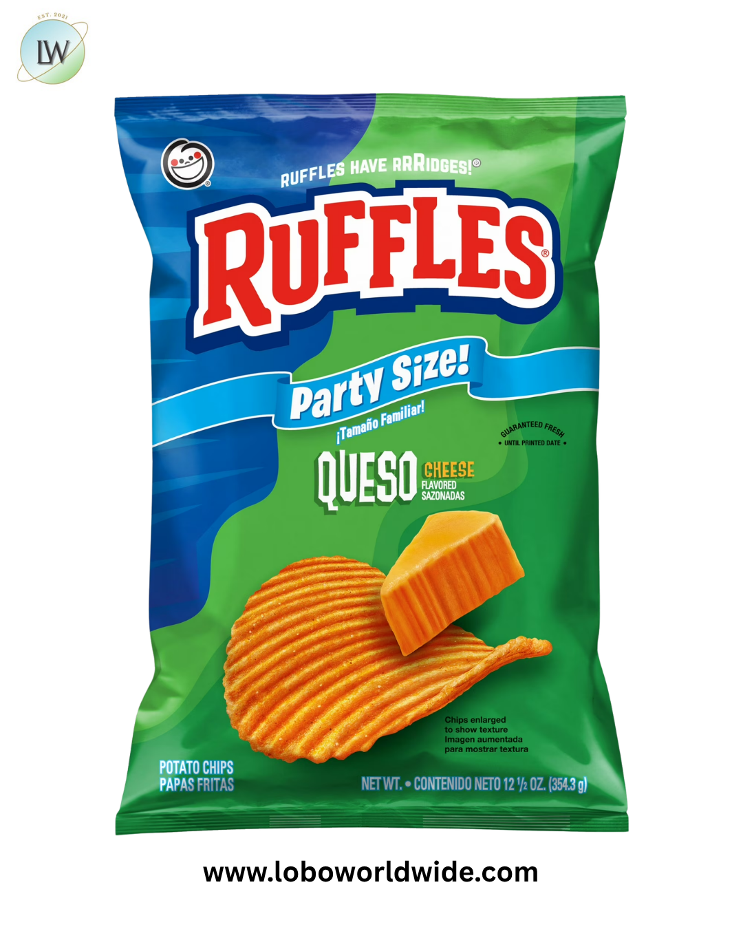 Ruffles Potato Chips, Queso, 12.5 oz Bag