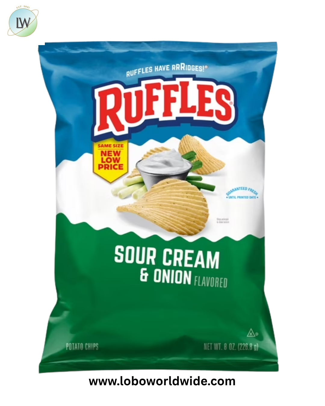 Ruffles Potato Chips Sour Cream & Onion Flavor Snack Chips, 8.0 Ounce Bag