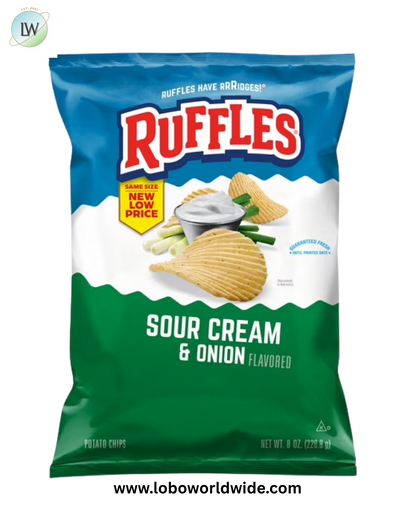 Ruffles Potato Chips Sour Cream & Onion Flavor Snack Chips, 8.0 Ounce Bag