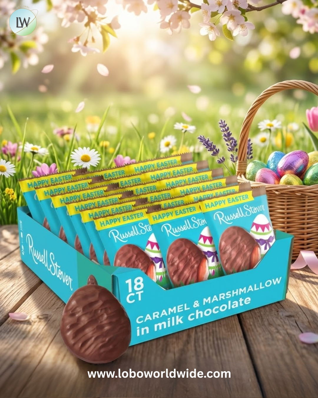 Russell Stover Easter Caramel & Marshmallow Milk Chocolate Easter Egg, 1.3 oz each (Pack of 18)