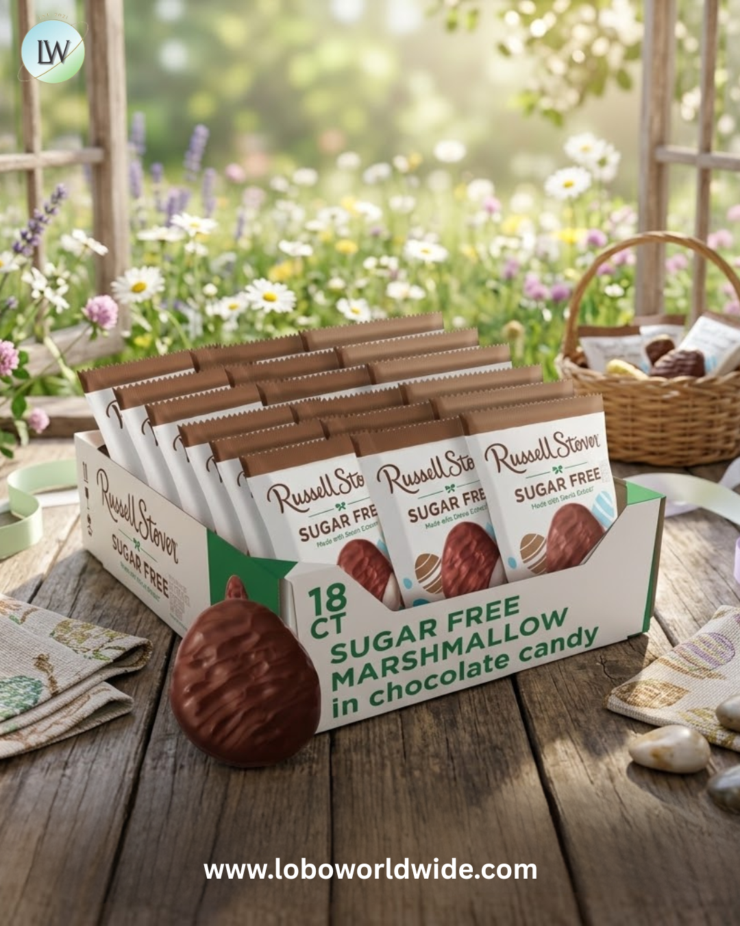 Russell Stover Easter Sugar Free Marshmallow Chocolate Candy Easter Egg, 1.3 oz each (Pack of 18)