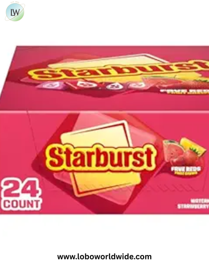 STARBURST FaveREDS Chewy Candy Bulk Pack, 24 Full Size Packs, Red Candy Bulk Box