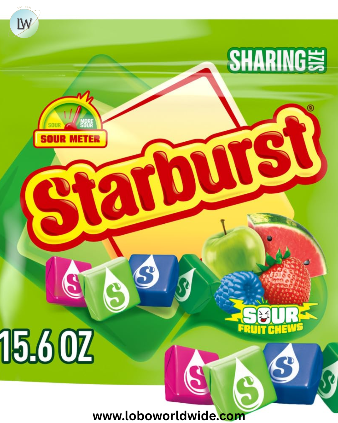 STARBURST Sour Chewy Candy Individually Wrapped Fruit Chew, Sharing Size, 15.6 Oz Resealable Bag