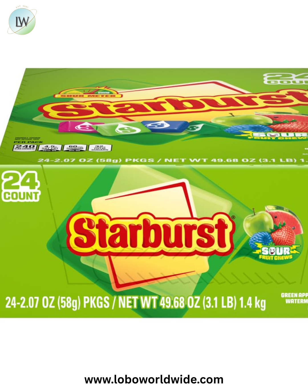 STARBURST Sour Chewy Candy Individually Wrapped Tart Fruit Chew, Share Size, 2.07 Oz Pack, 24 Count
