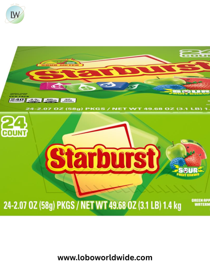 STARBURST Sour Chewy Candy Individually Wrapped Tart Fruit Chew, Share Size, 2.07 Oz Pack, 24 Count