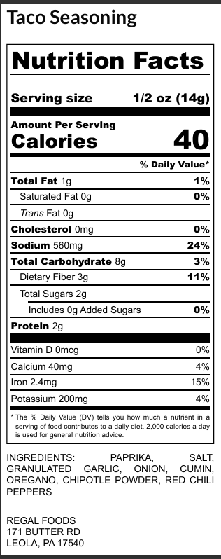 Regal Taco Seasoning (Various Sizes)