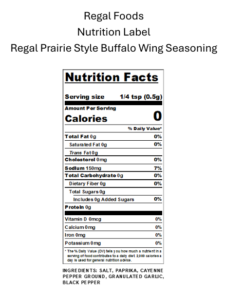 Regal Prairie Style Buffalo Wing Seasoning - (Various Sizes)