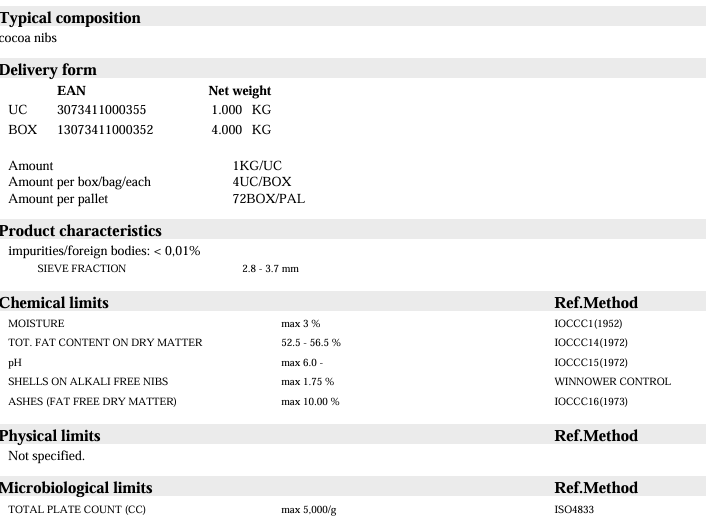 Cacao Barry Grue de Cacao Nibs 2.2 lb.