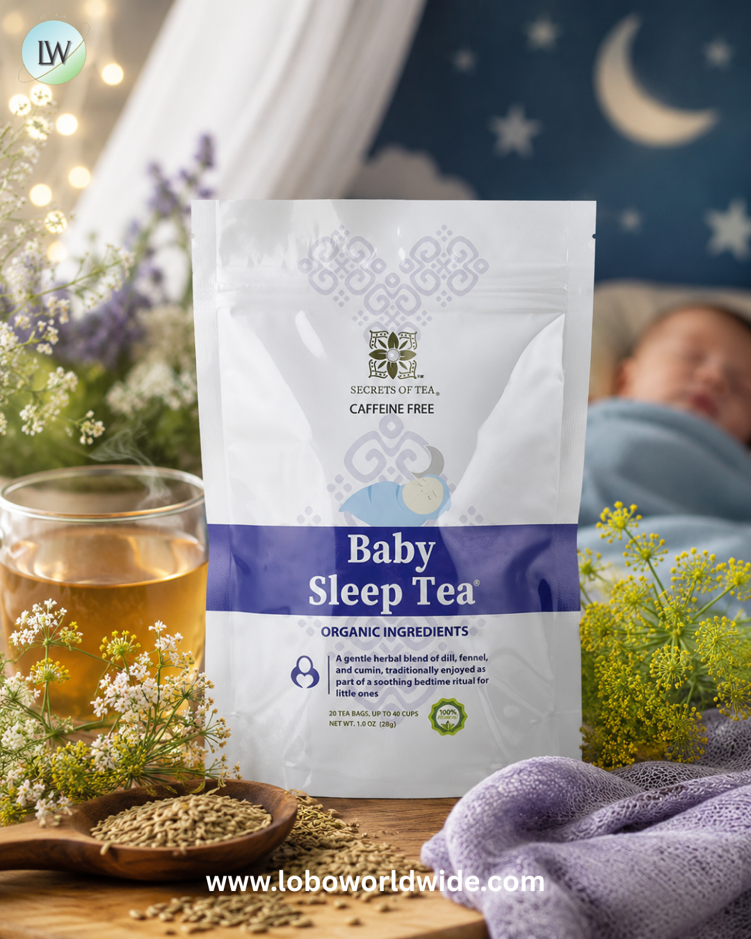 Secrets of Tea, Organic Baby® Sleep Tea, Caffeine Free, 20 Unbleached Tea Bags, 1 oz (28 g)