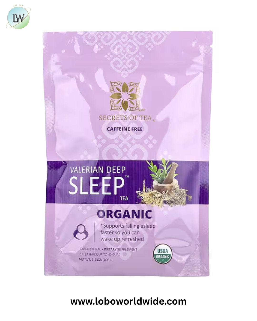 Secrets of Tea, Organic Valerian Deep Sleep™ Tea, Caffeine Free, 20 Tea Bags, 1.4 oz (40 g)