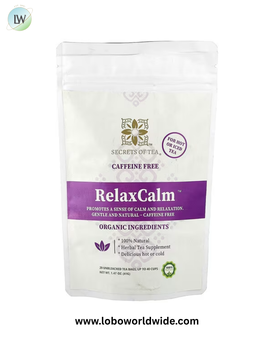 Secrets of Tea, RelaxCalm™, Caffeine Free, 20 Tea Bags, 1.47 oz (41 g)