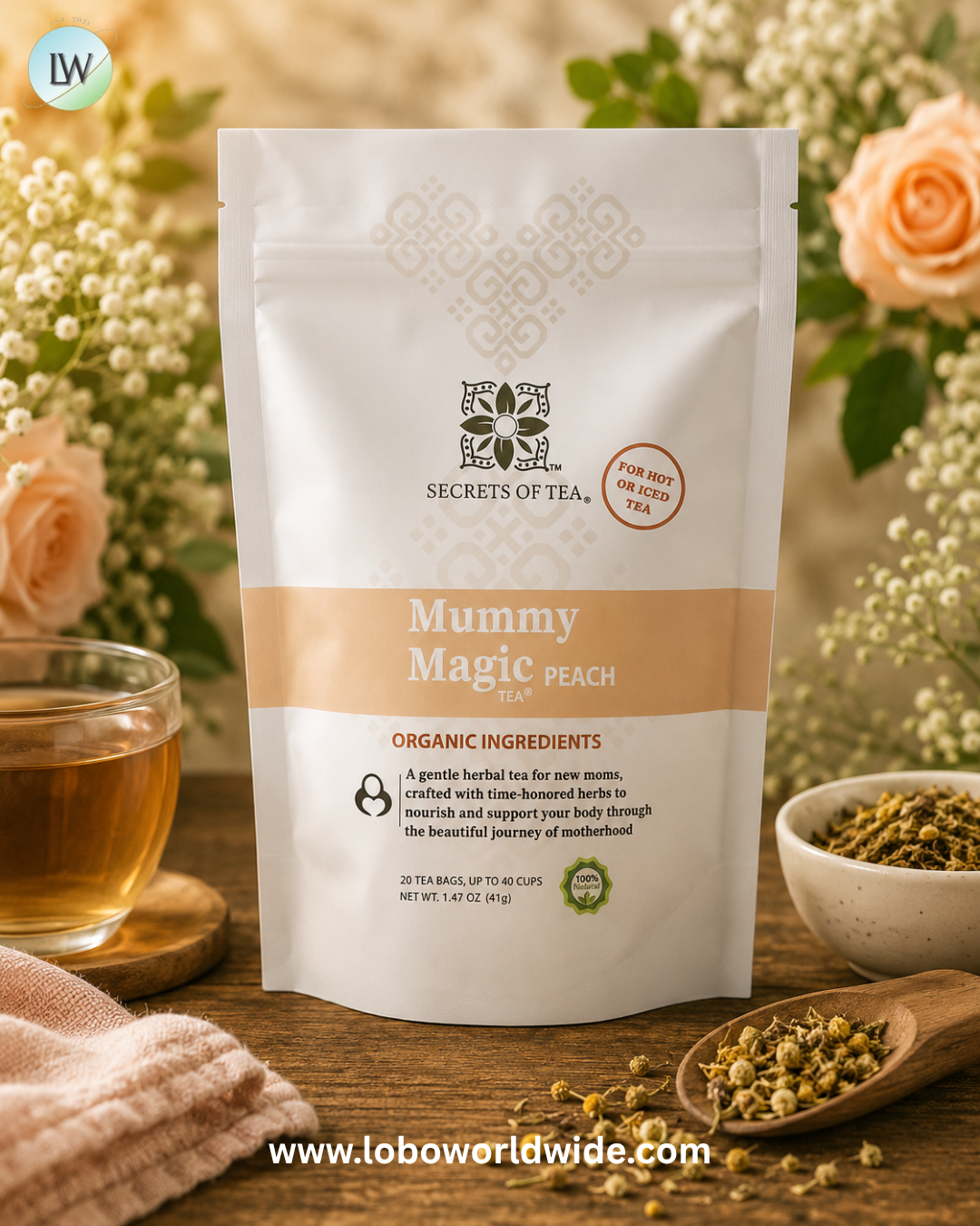 Secrets of Tea, Slim Tea, Mummy Magic® Tea, Peach, 20 Unbleached Tea Bags, 1.47 oz (41 g)