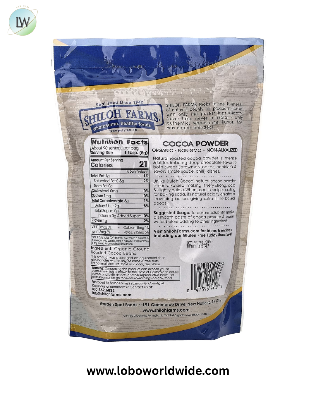 Shiloh Farms, Organic Cocoa Powder, 16 oz (454 g)