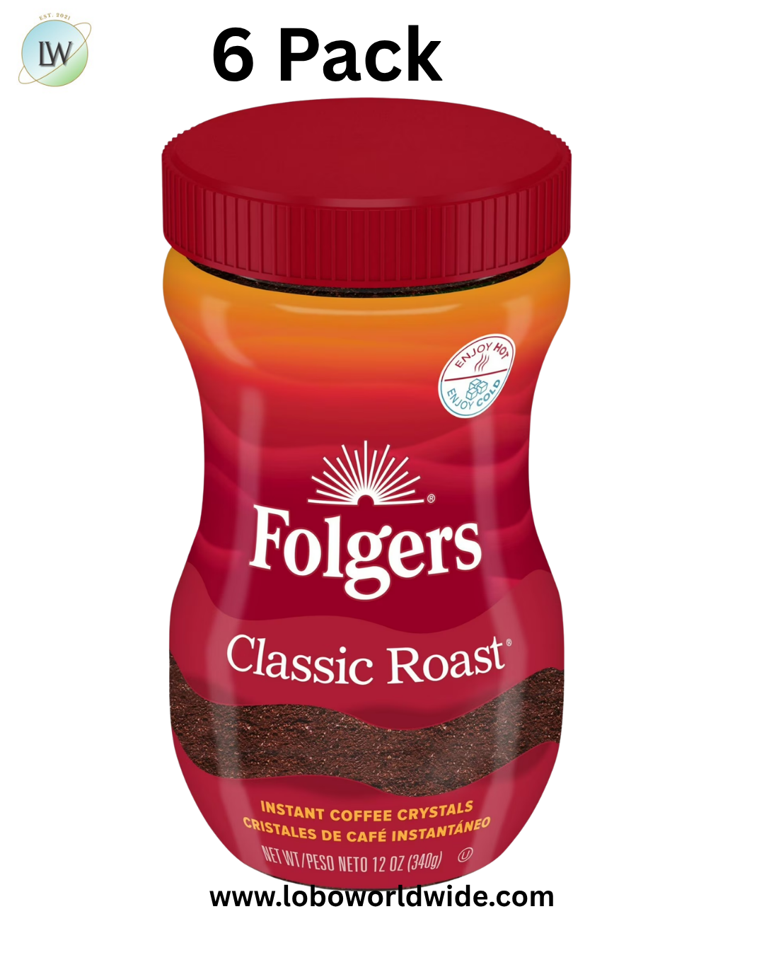 Folgers Classic Roast Instant Coffee Crystals, 12 Ounces (Pack of 6)