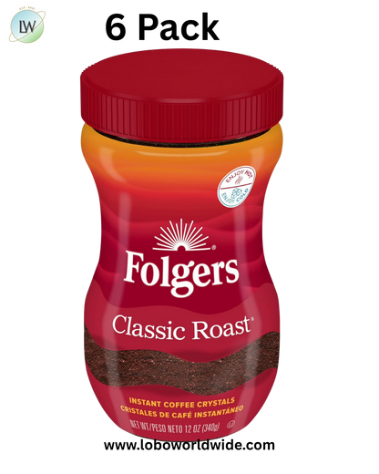 Folgers Classic Roast Instant Coffee Crystals, 12 Ounces (Pack of 6)