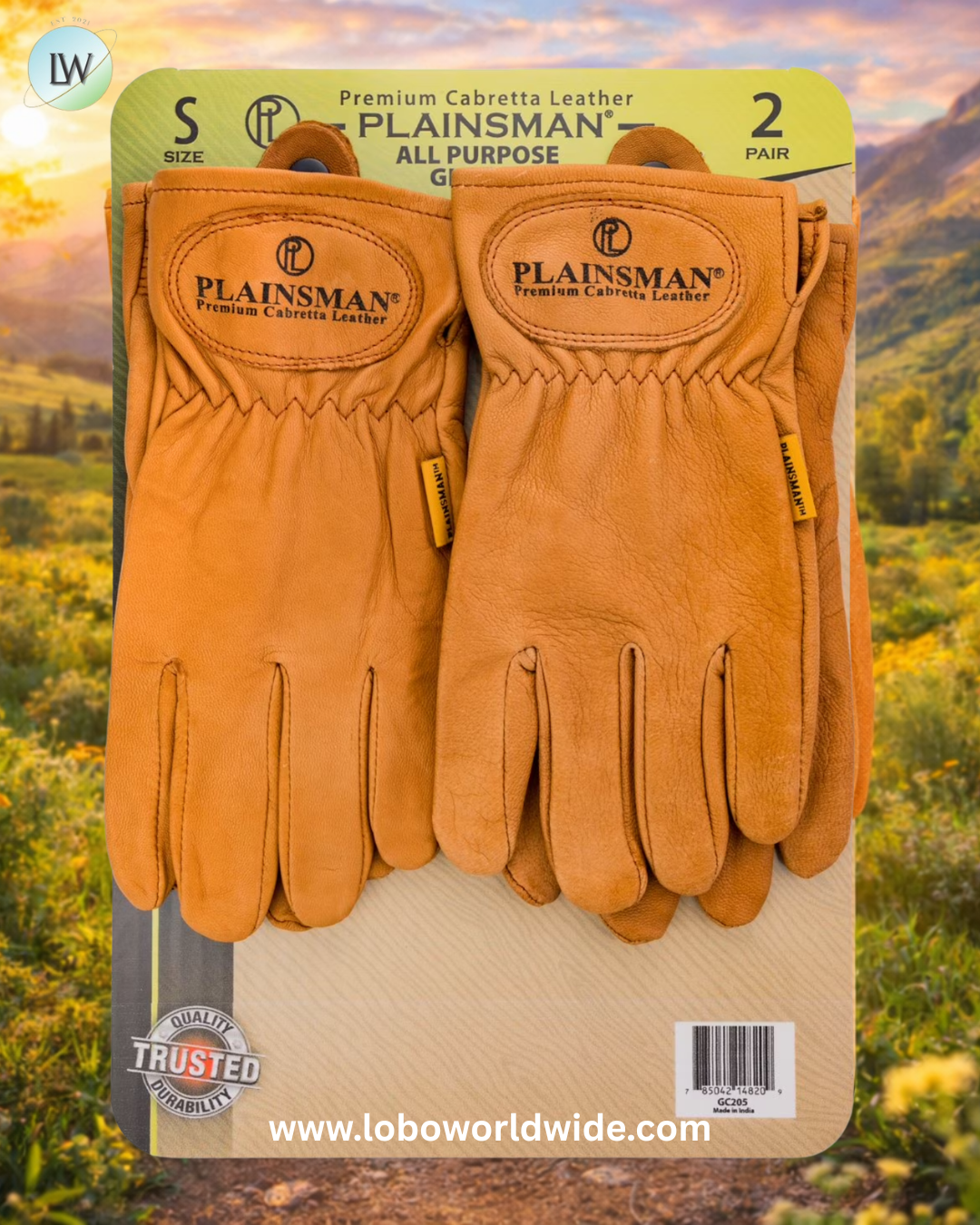 Plainsman Premium Cabretta Brown Leather Gloves 2 Pairs