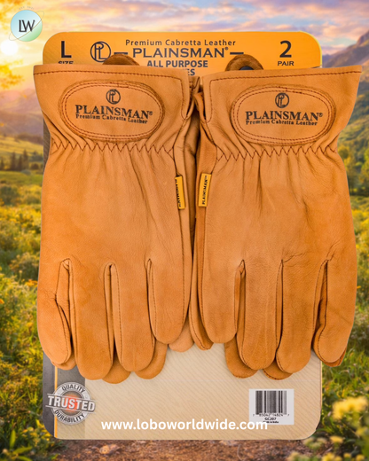 Plainsman Premium Cabretta Brown Leather Gloves 2 Pairs