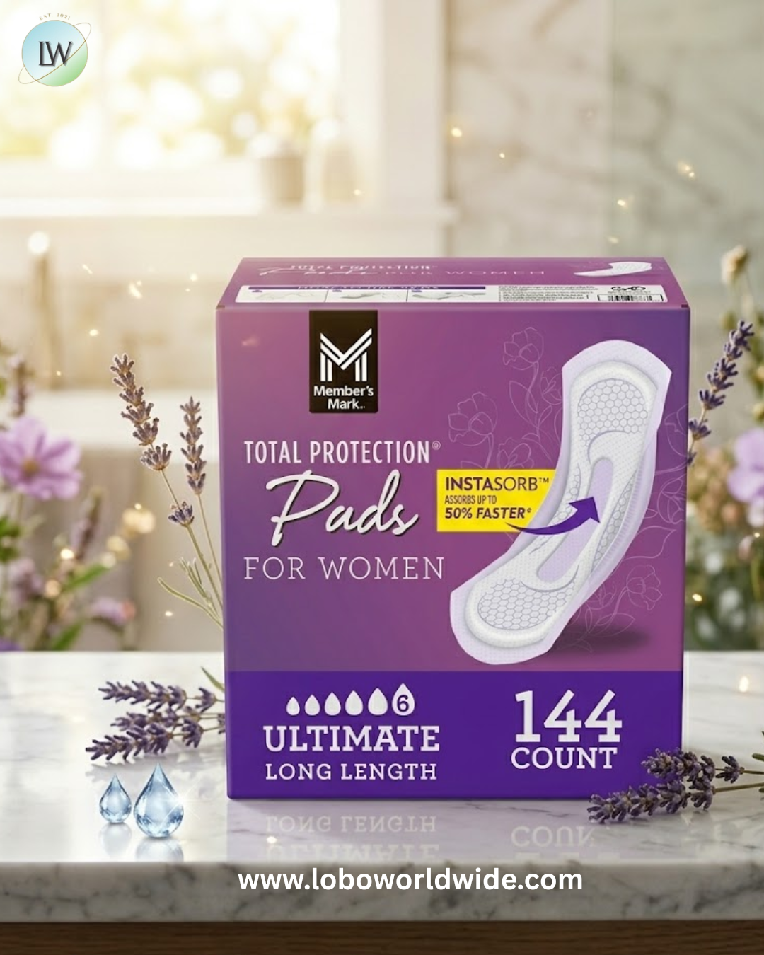 Member's Mark Total Protection Pads for Women, Ultimate Long, 6 Drop, 144 ct.