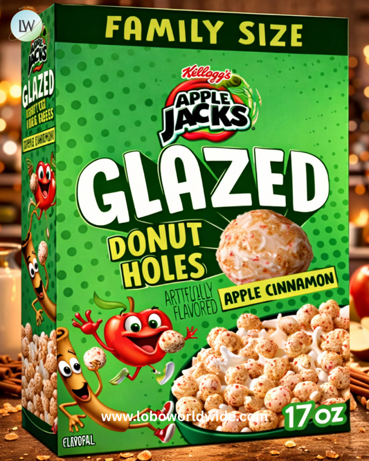 Kellogg's Apple Jacks Glazed Donut Holes Breakfast Cereal, 14g Whole Grain, Fiber, Family Size,17 oz