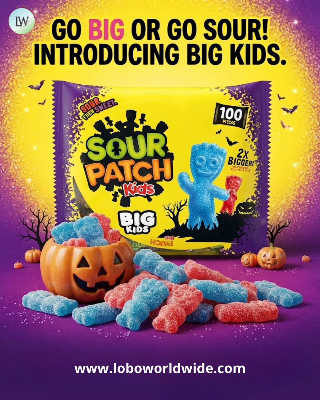 Sour Patch Kids Big Kids Halloween Gummies, 0.19 oz, 100 ct.