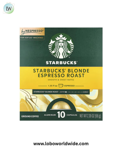 Starbucks, Nespresso®, Blonde Espresso Roast, Ground, 10 Aluminum Capsules, 2.39 oz (68 g)
