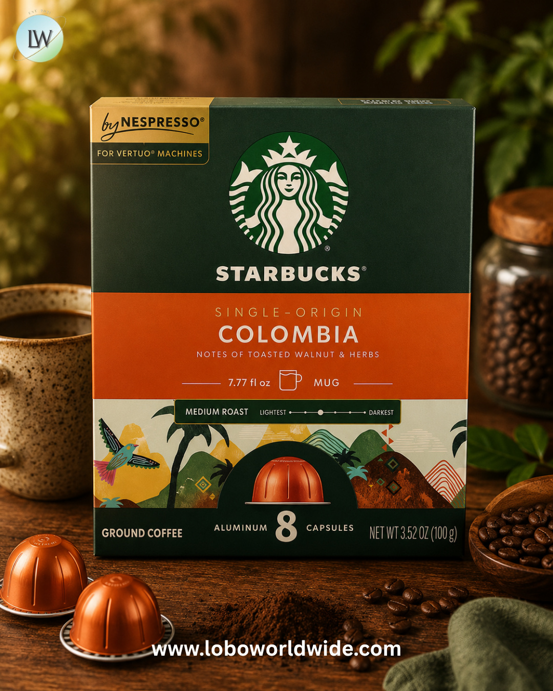 Starbucks, Nespresso®, Colombia, Ground, Medium Roast, 8 Aluminum Capsules, 3.52 oz (100 g)