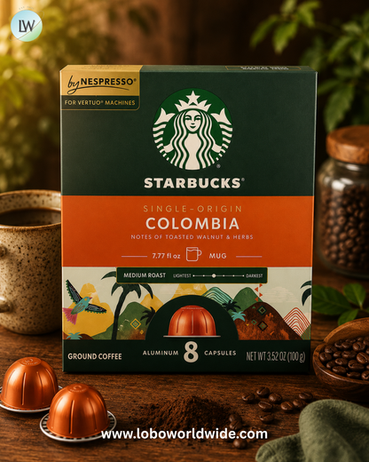 Starbucks, Nespresso®, Colombia, Ground, Medium Roast, 8 Aluminum Capsules, 3.52 oz (100 g)