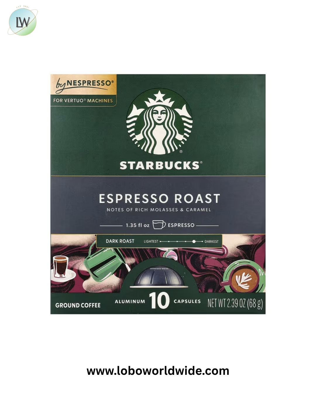 Starbucks, Nespresso®, Espresso Roast, Ground, Dark Roast, 10 Aluminum Capsules
