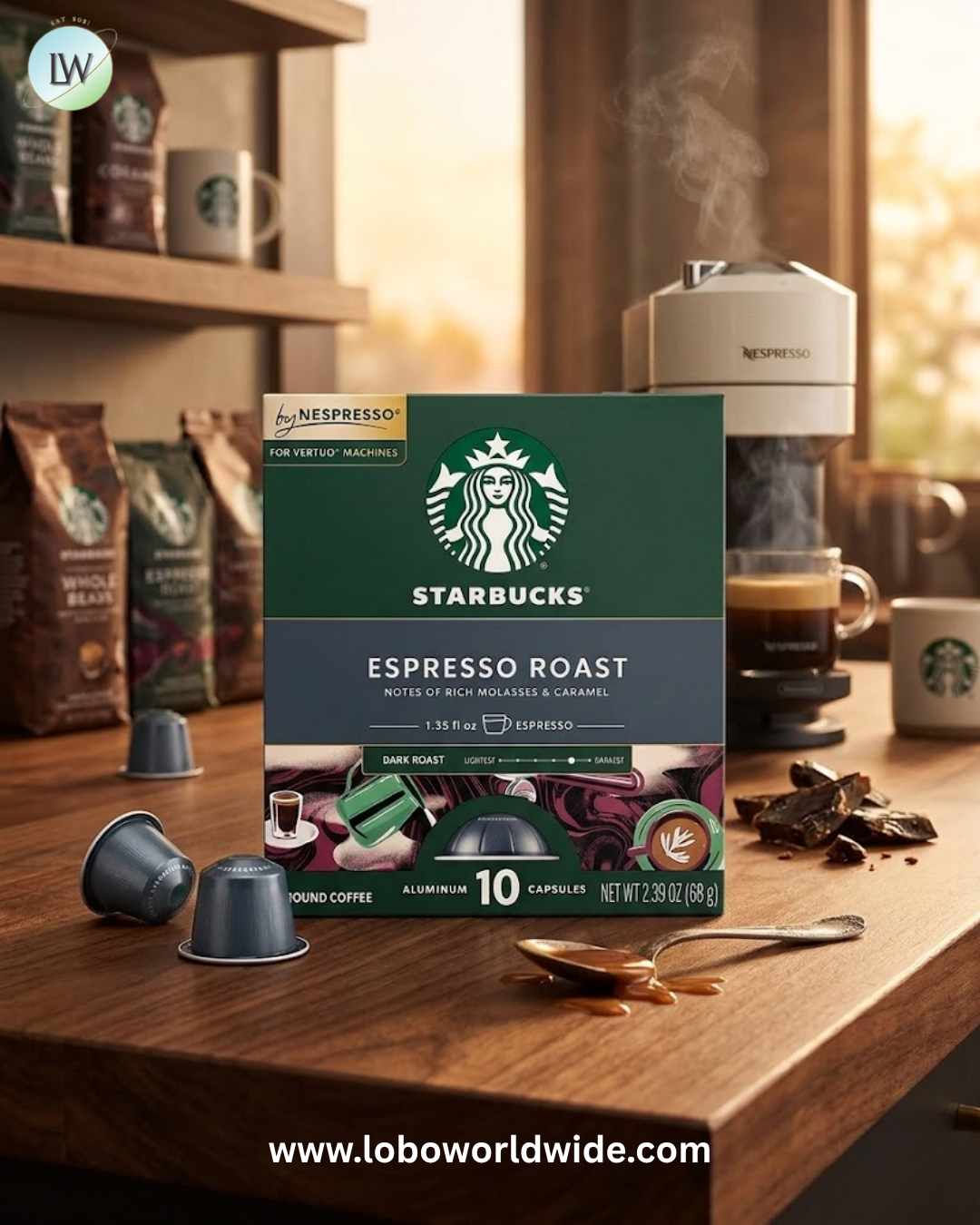 Starbucks, Nespresso®, Espresso Roast, Ground, Dark Roast, 10 Aluminum Capsules