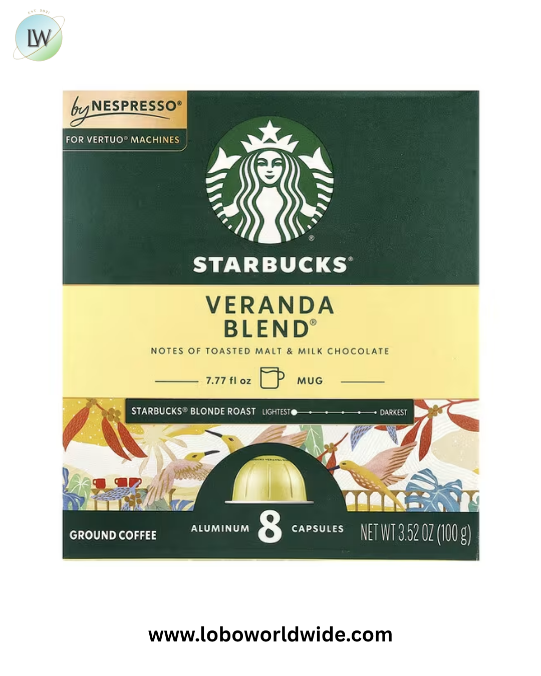 Starbucks, Nespresso®, Veranda Blend®, Ground, Blonde Roast, 8 Aluminum Capsules, 3.52 oz (100 g)