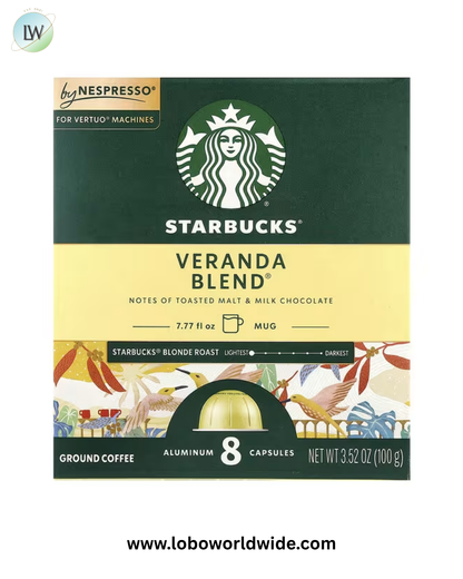 Starbucks, Nespresso®, Veranda Blend®, Ground, Blonde Roast, 8 Aluminum Capsules, 3.52 oz (100 g)