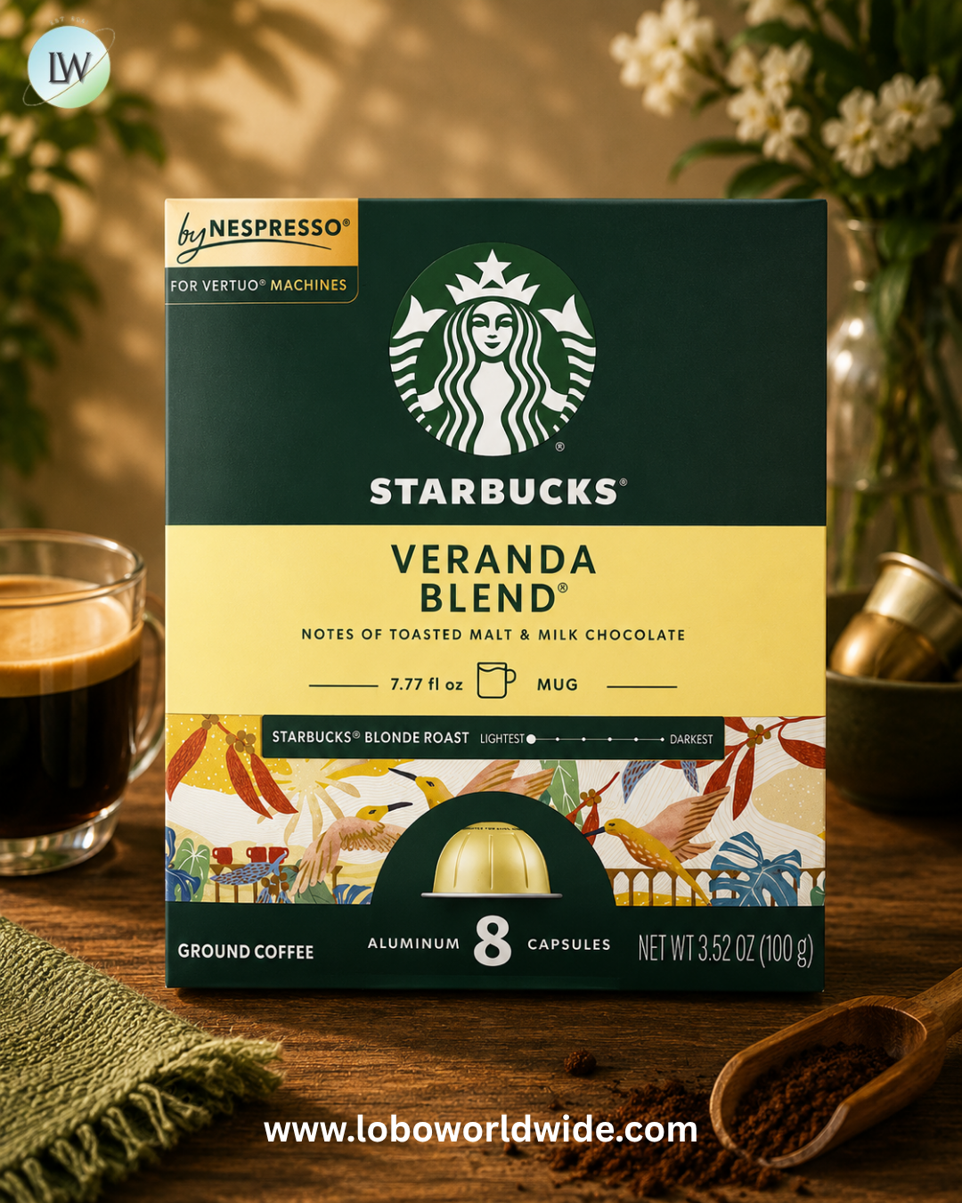 Starbucks, Nespresso®, Veranda Blend®, Ground, Blonde Roast, 8 Aluminum Capsules, 3.52 oz (100 g)