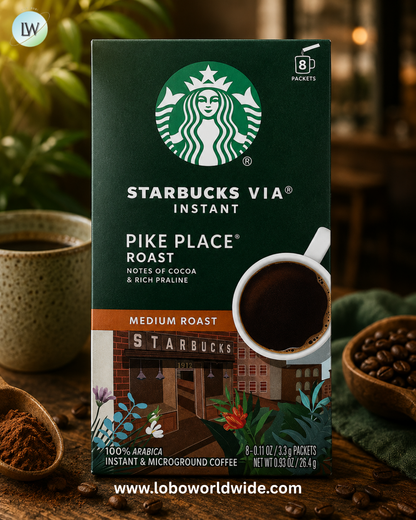 Starbucks, VIA® Instant Coffee, Pike Place® Roast, Medium Roast, 8 Packets, 0.11 oz (3.3 g) Each