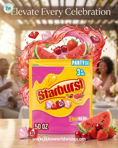 Starburst FaveREDs Fruit Chews Chewy Candy Party Size 50 Ounce Resealable Bag
