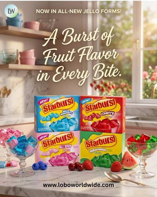 Starburst Gelatin variety pack, 4 flavor Watermelon, Blue Raspberry, All pink Strawberry, and cherry (3.89 OZ each)