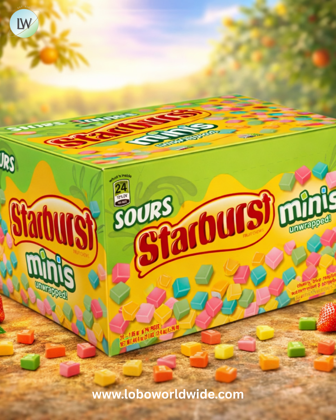 Starburst Sour Candy Minis Fruit Chews, 24 x 1.85 oz, Cherry, Blue Raspberry, Watermelon, and Strawberry Sour Fruity Candies